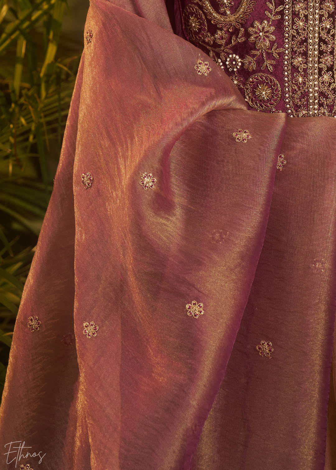 Purple Zardozi Organza Kalidar Kurta Palazzo Suit