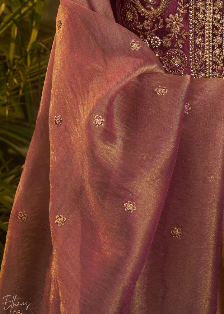 Purple Zardozi Organza Kalidar Kurta Palazzo Suit