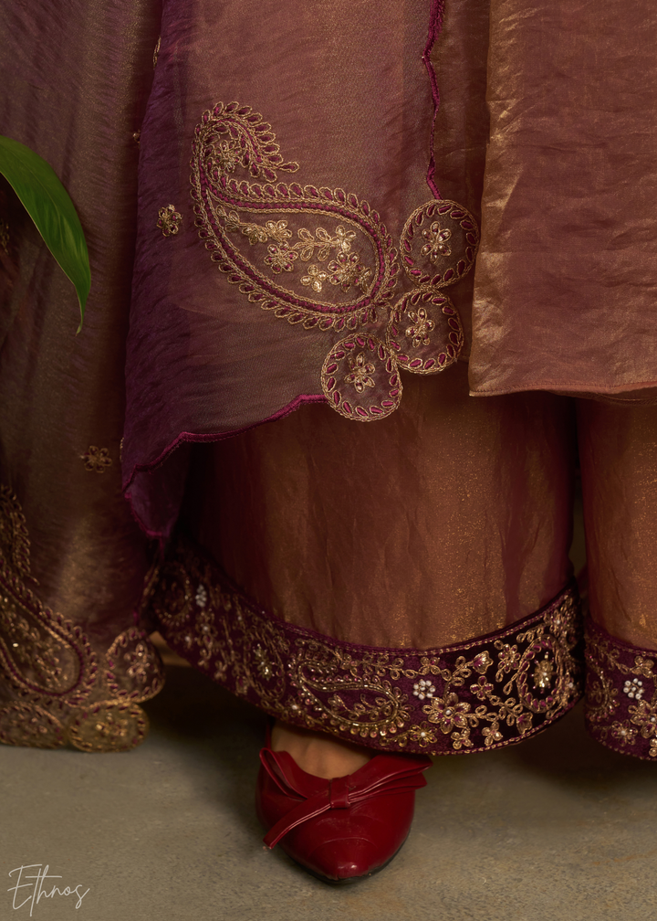 Purple Zardozi Organza Kalidar Kurta Palazzo Suit