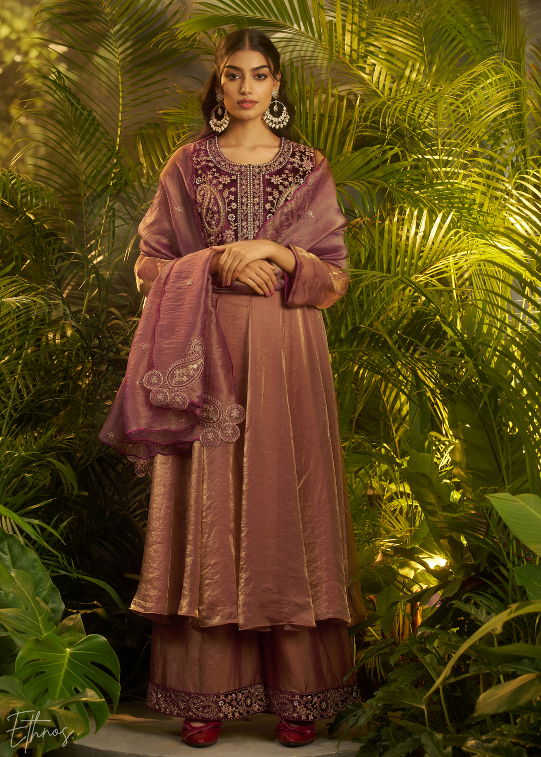 Purple Zardozi Organza Kalidar Kurta Palazzo Suit