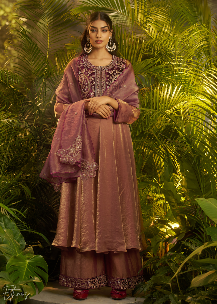 Purple Zardozi Organza Kalidar Kurta Palazzo Suit