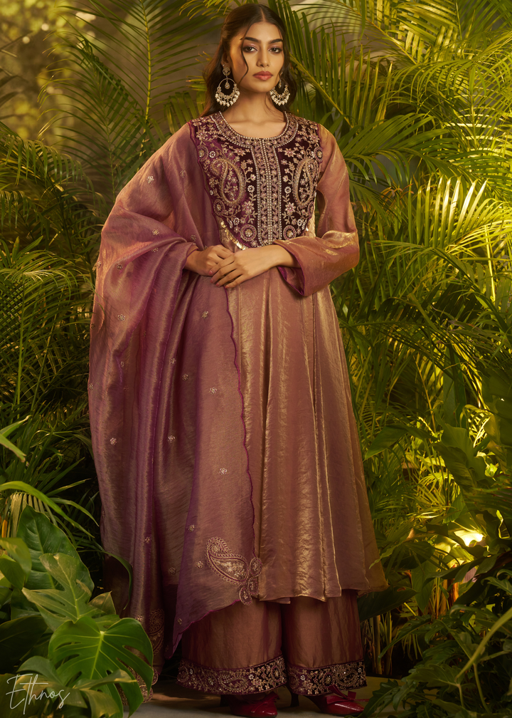 Purple Zardozi Organza Kalidar Kurta Palazzo Suit
