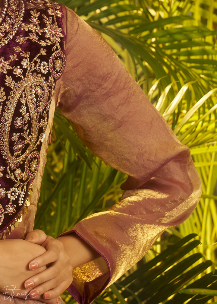 Purple Zardozi Organza Kalidar Kurta Palazzo Suit