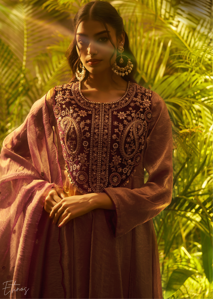 Purple Zardozi Organza Kalidar Kurta Palazzo Suit