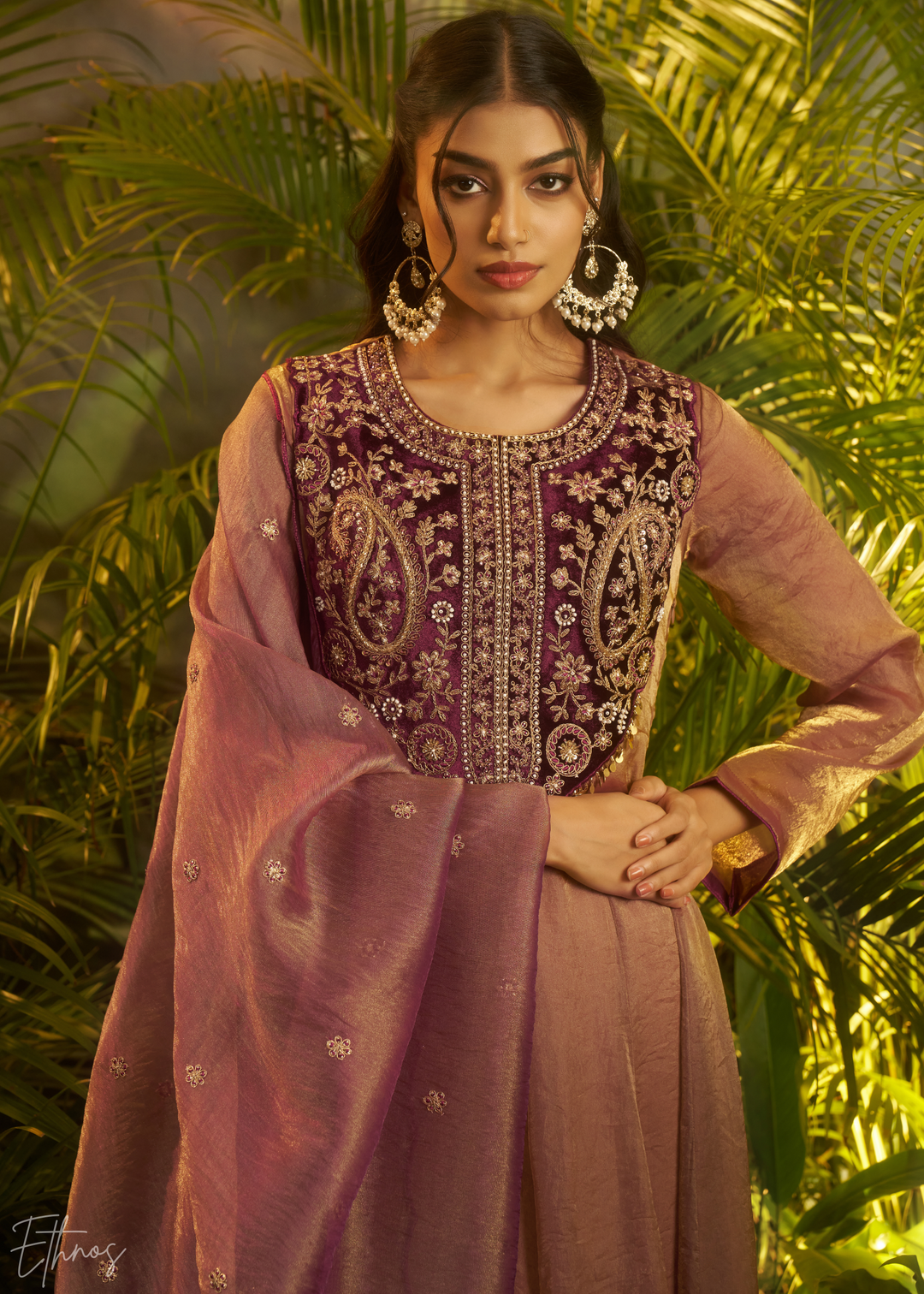 Purple Zardozi Organza Kalidar Kurta Palazzo Suit