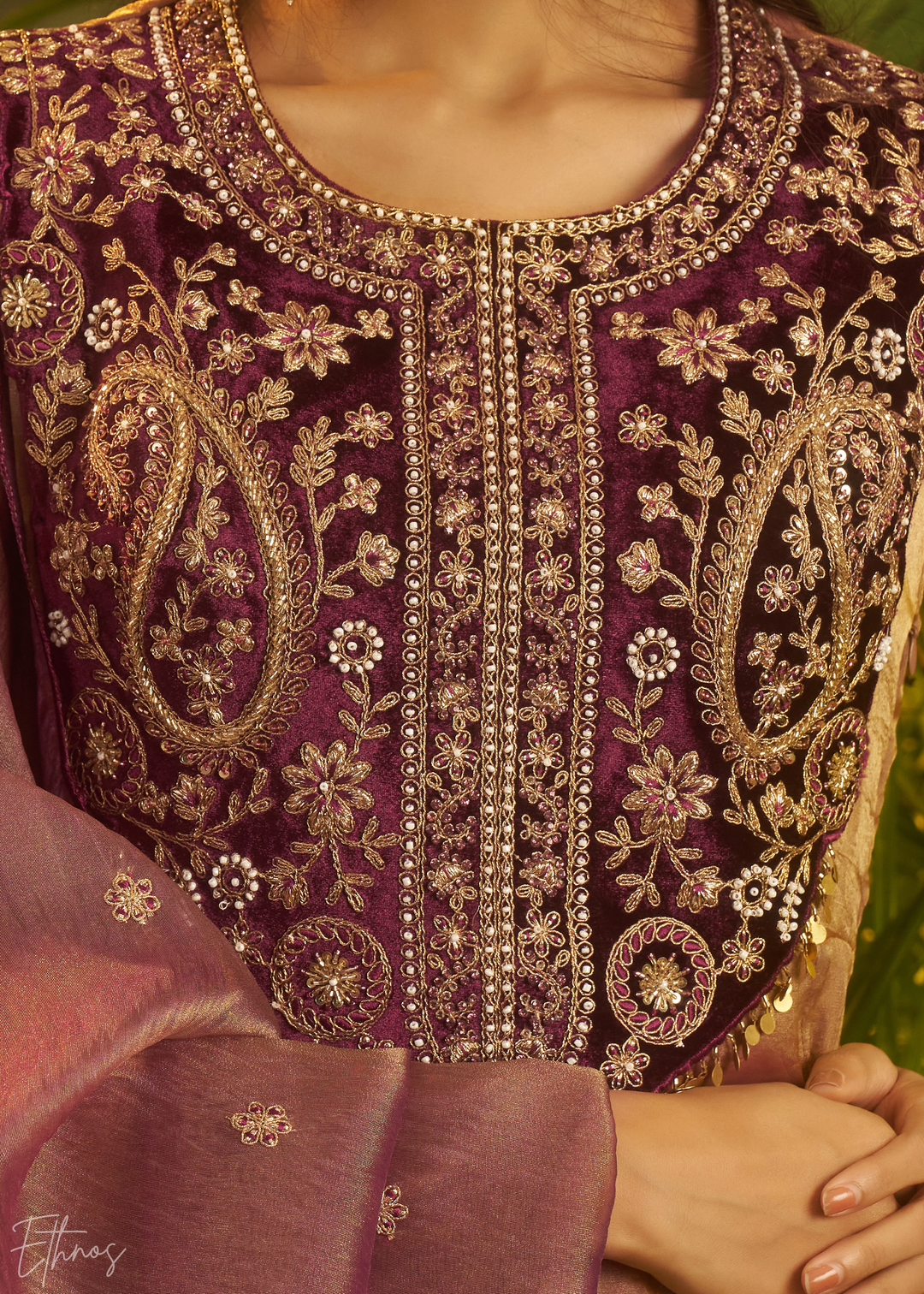 Purple Zardozi Organza Kalidar Kurta Palazzo Suit