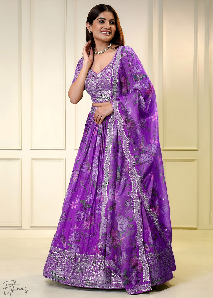Orchid Botanical Bloom Organza Lehenga
