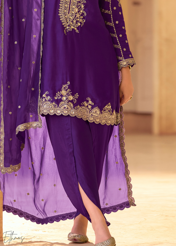 Purple Crepe Silk Dhoti Suit