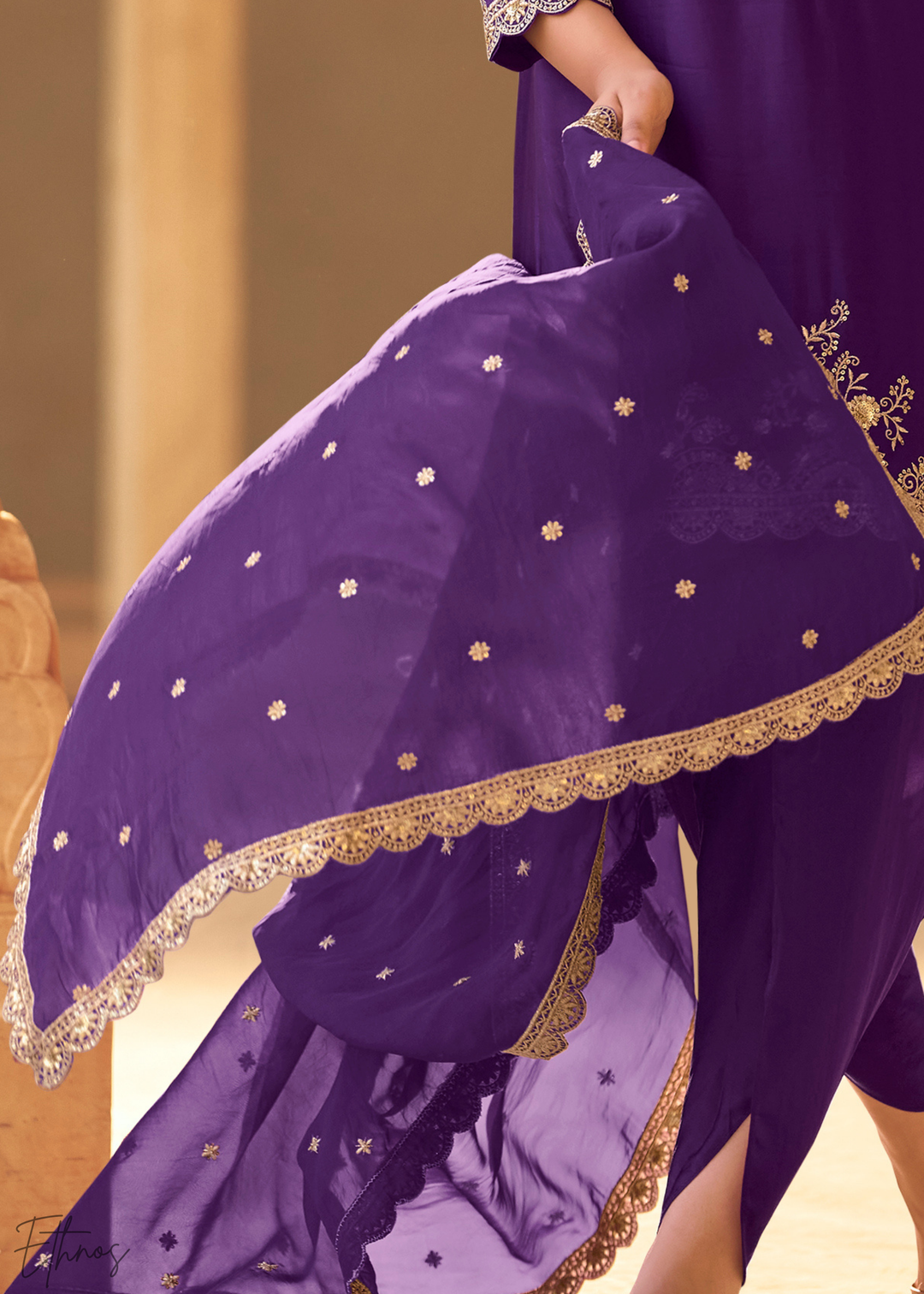 Purple Crepe Silk Dhoti Suit