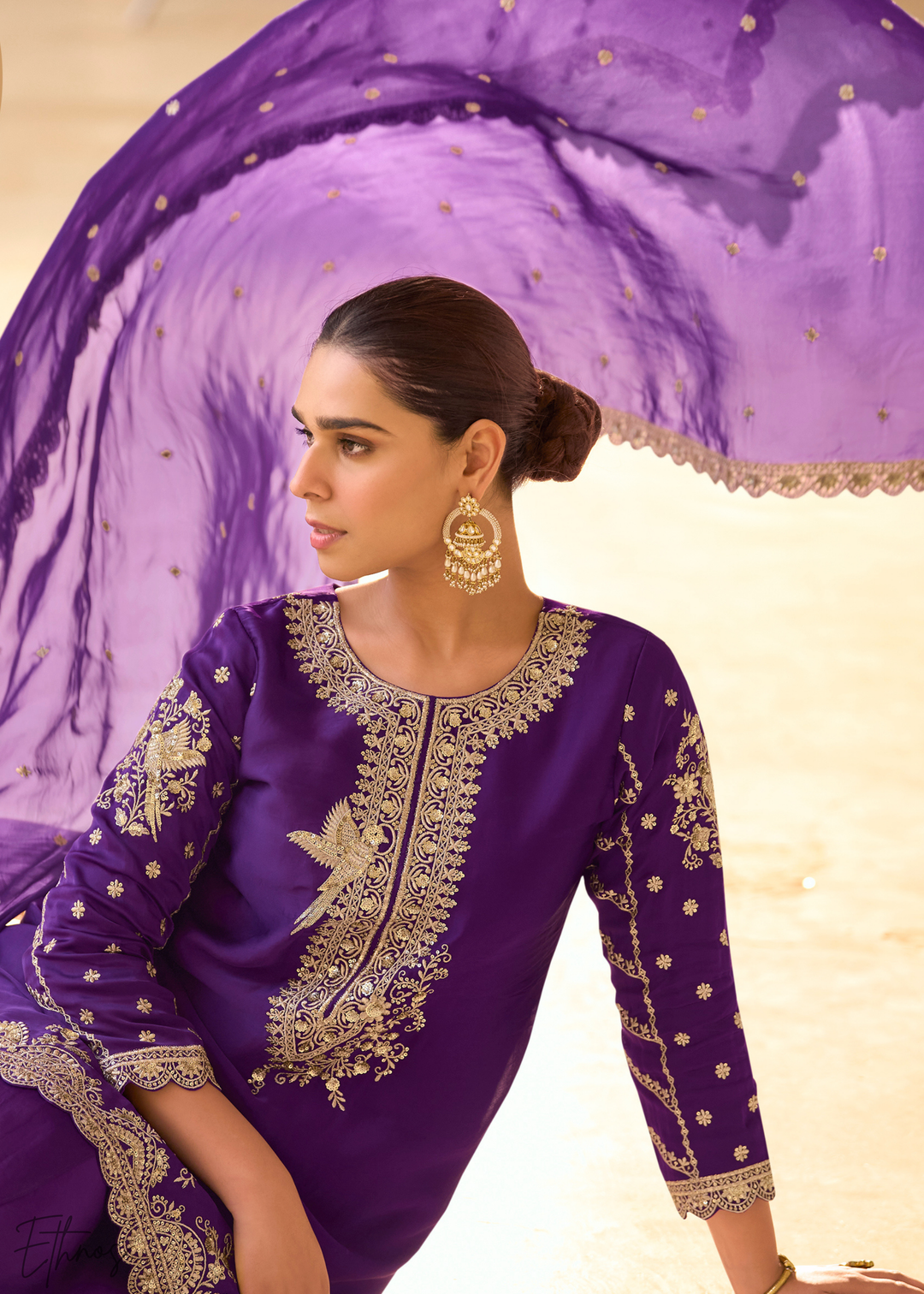 Purple Crepe Silk Dhoti Suit