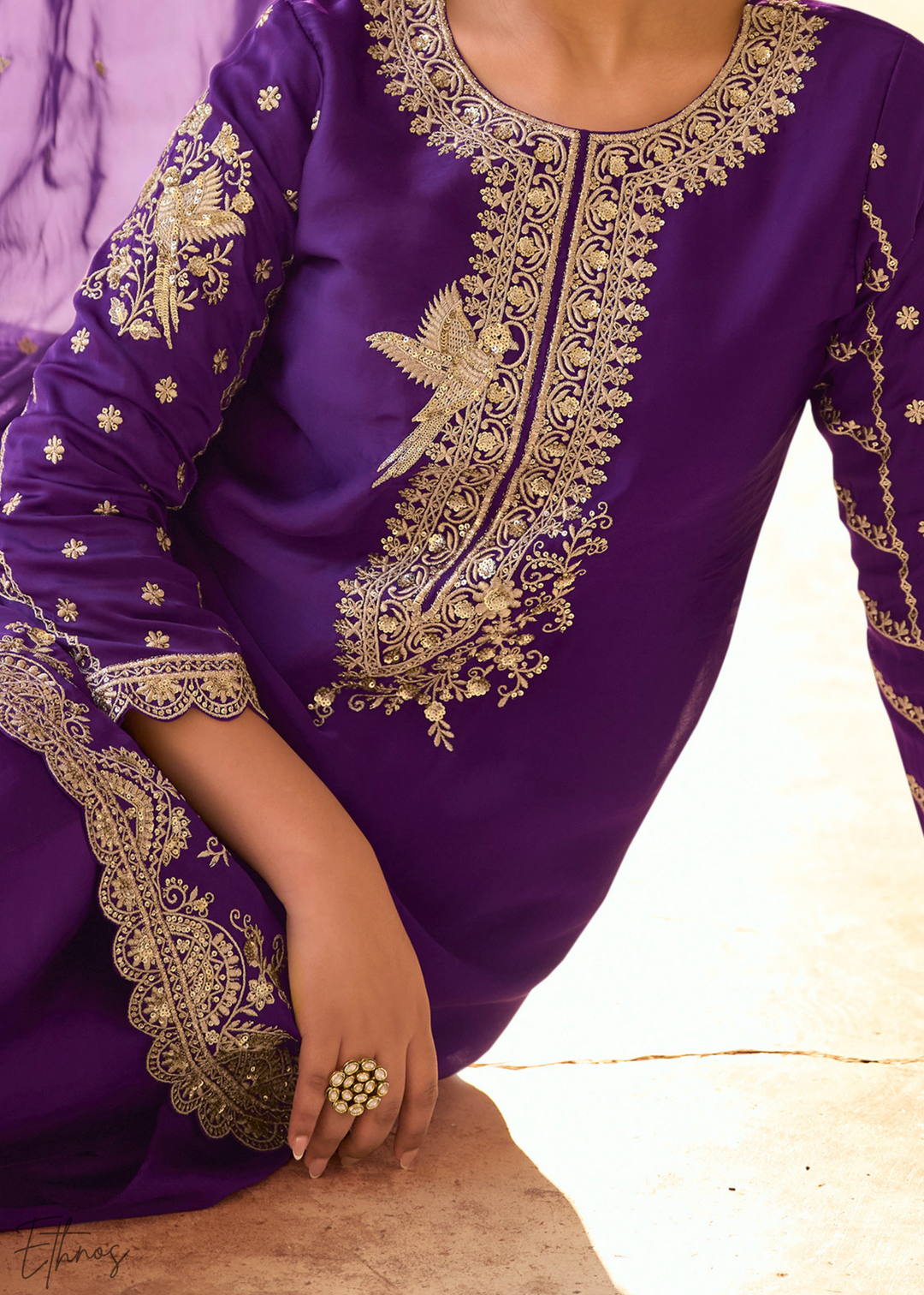 Purple Crepe Silk Dhoti Suit