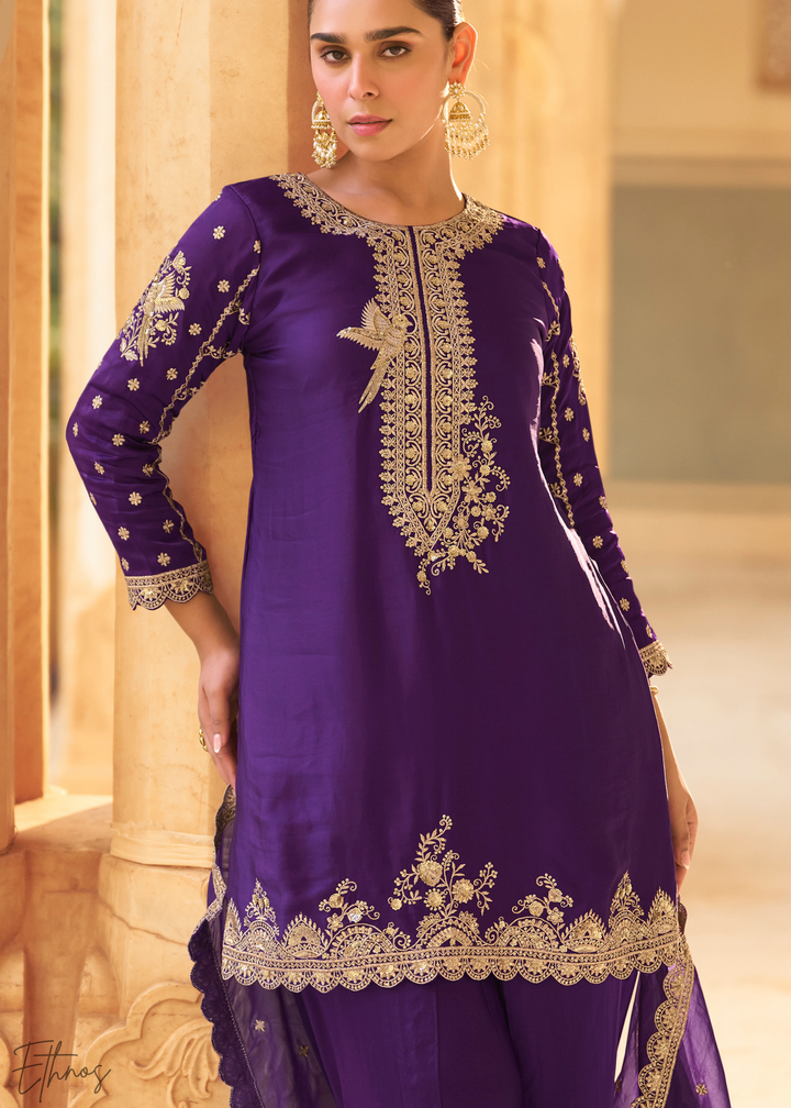 Purple Crepe Silk Dhoti Suit