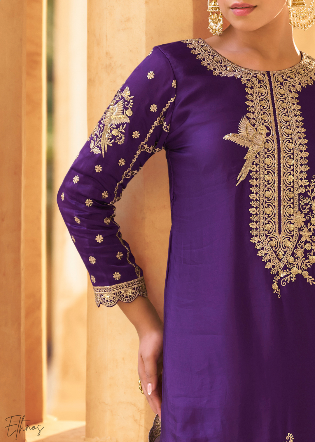 Purple Crepe Silk Dhoti Suit