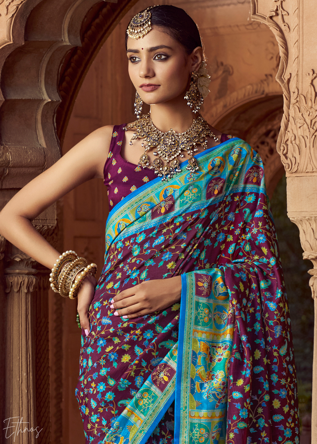 Purple Floral Silk Saree