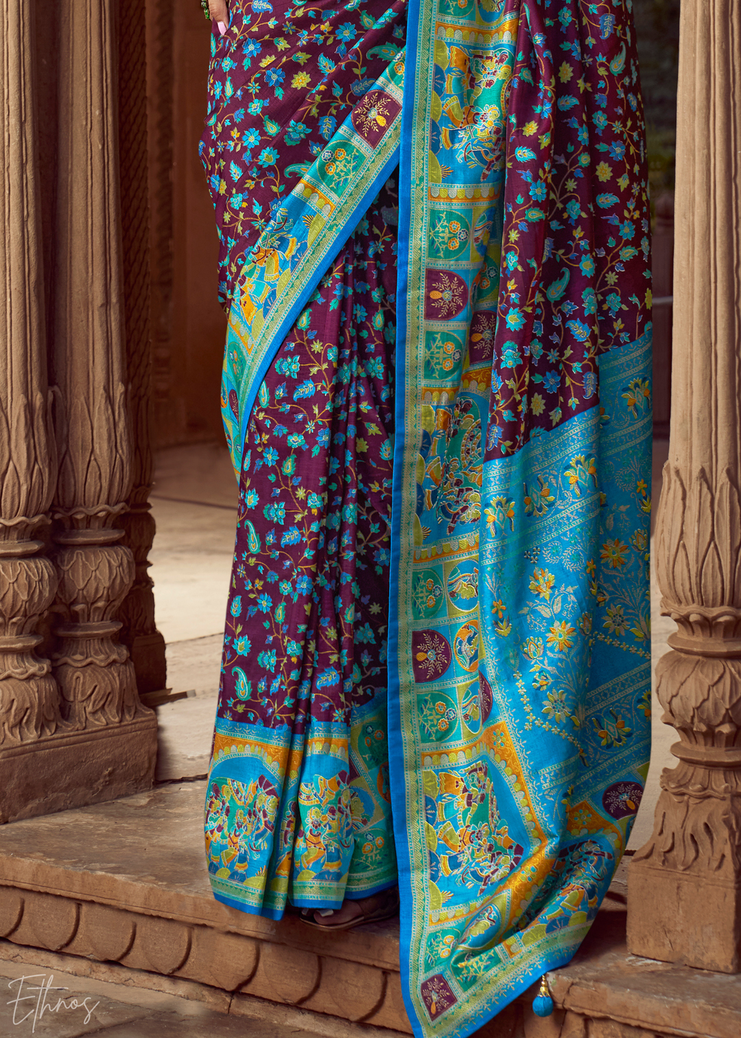 Purple Floral Silk Saree