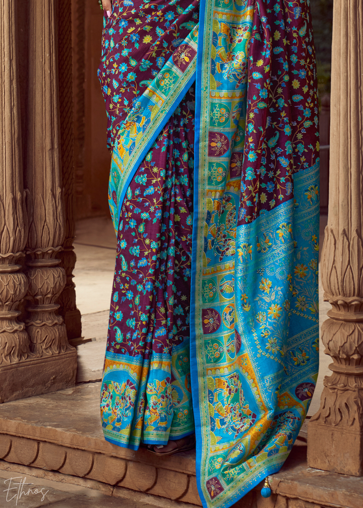 Purple Floral Silk Saree