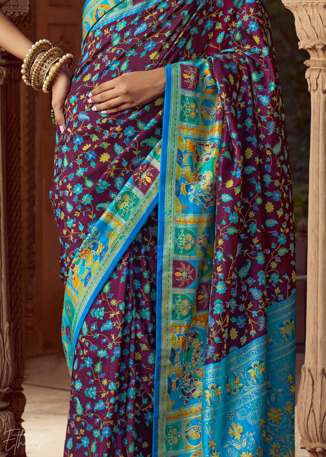 Purple Floral Silk Saree