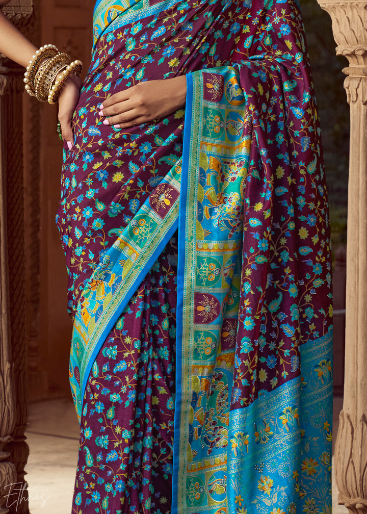 Purple Floral Silk Saree