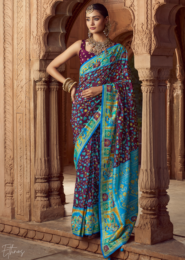 Purple Floral Silk Saree