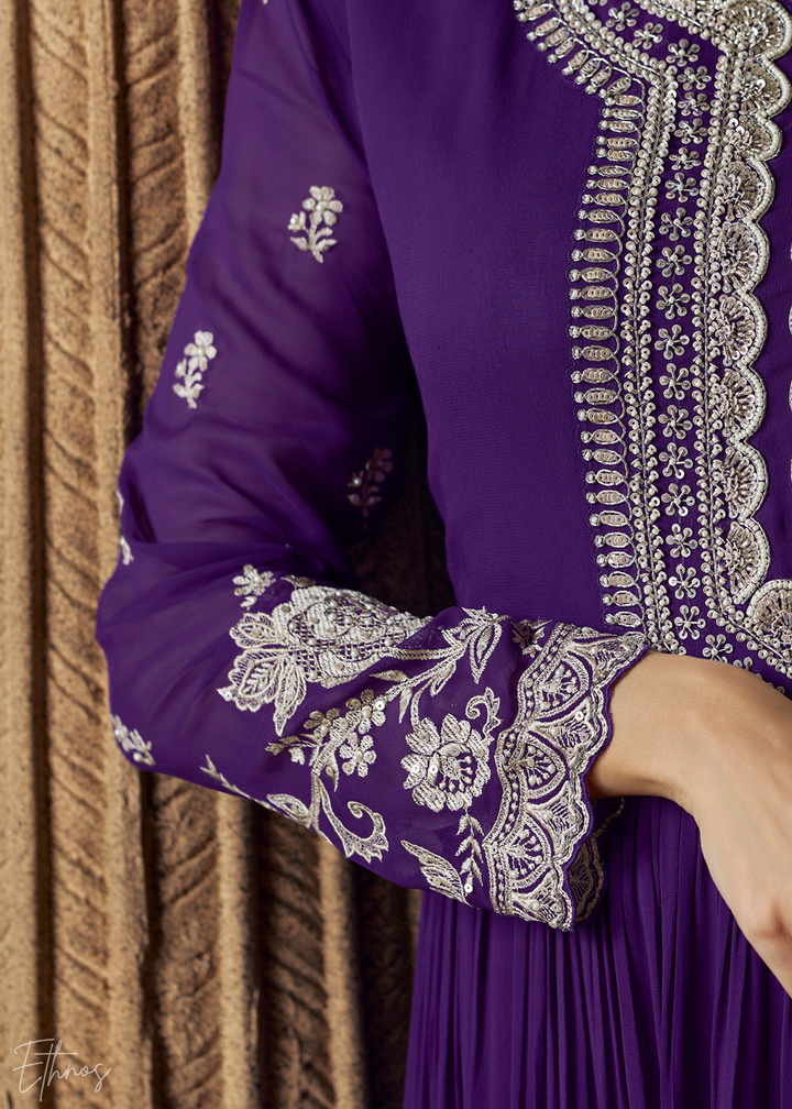 Purple Georgette  Anarkali  Suit