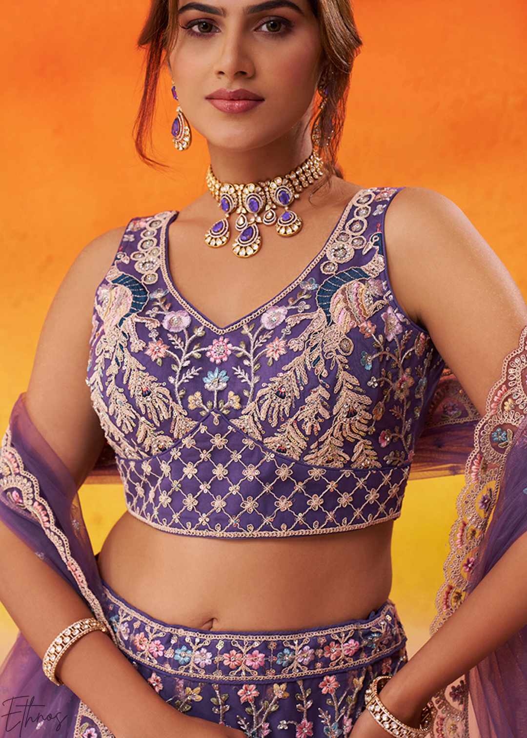 Purple Soft Net Lehenga Choli