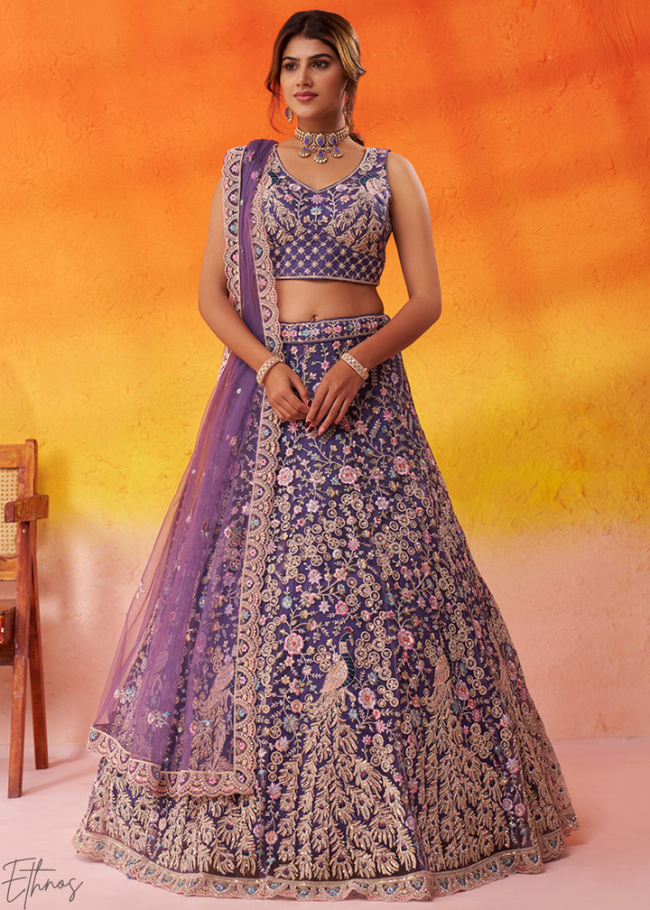 Purple Soft Net Lehenga Choli