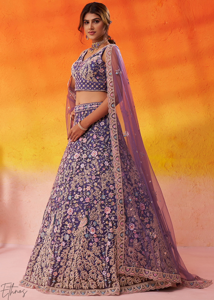 Purple Soft Net Lehenga Choli