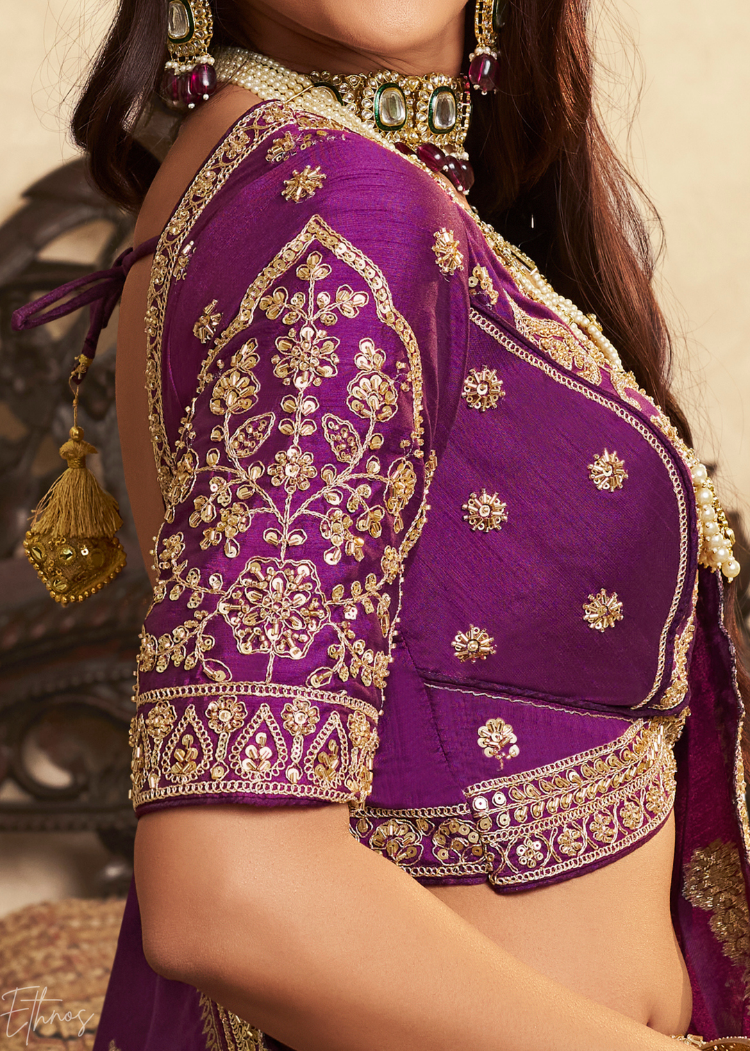 Purple Zari Embroidered Banarasi Silk Lehenga