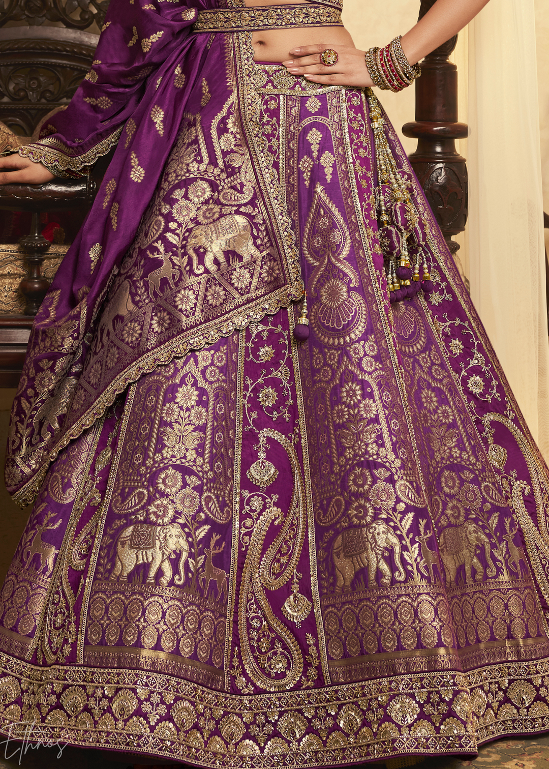 Purple Zari Embroidered Banarasi Silk Lehenga