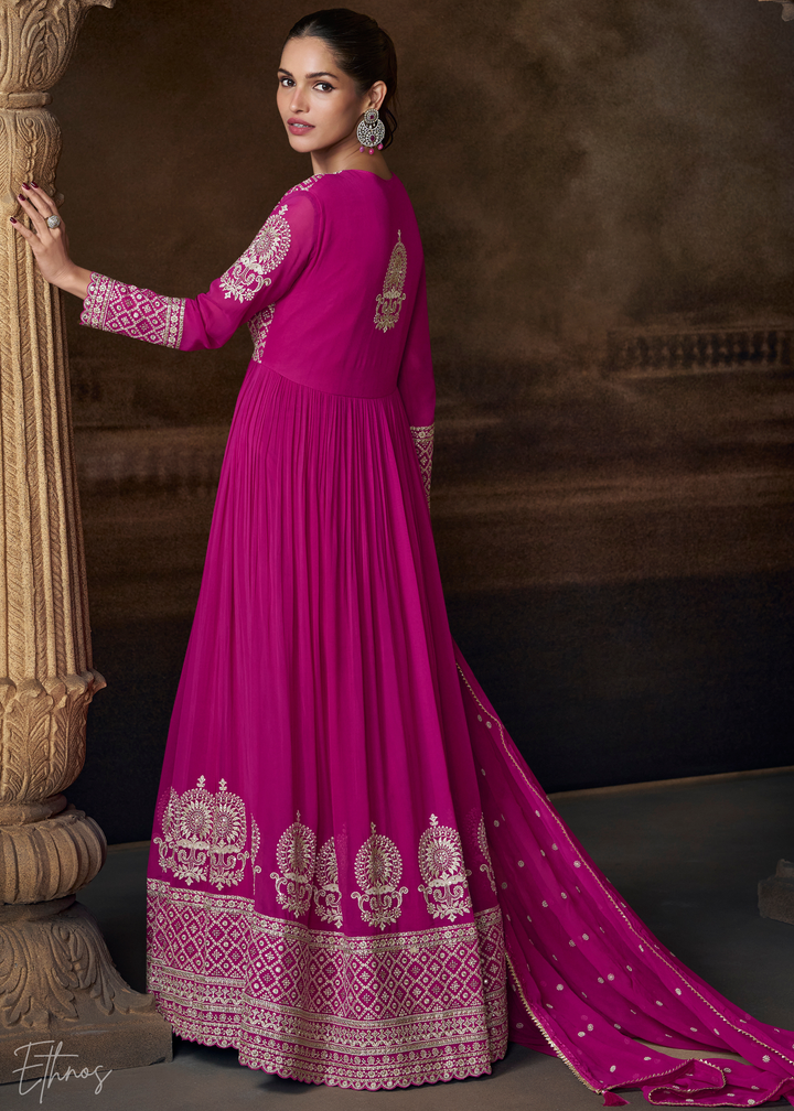 Hot Pink Georgette  Anarkali Suit