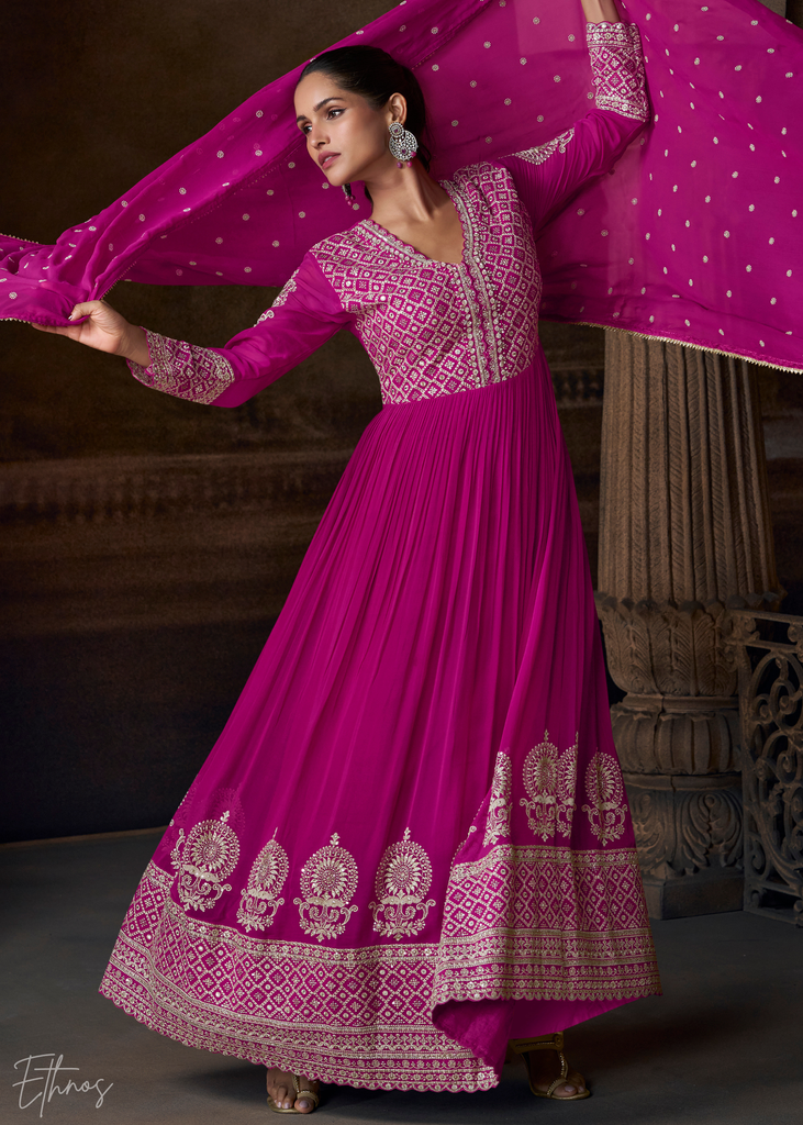Hot Pink Georgette Anarkali Suit – Ethnos