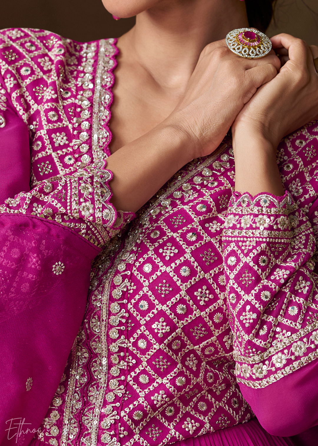 Hot Pink Georgette  Anarkali Suit