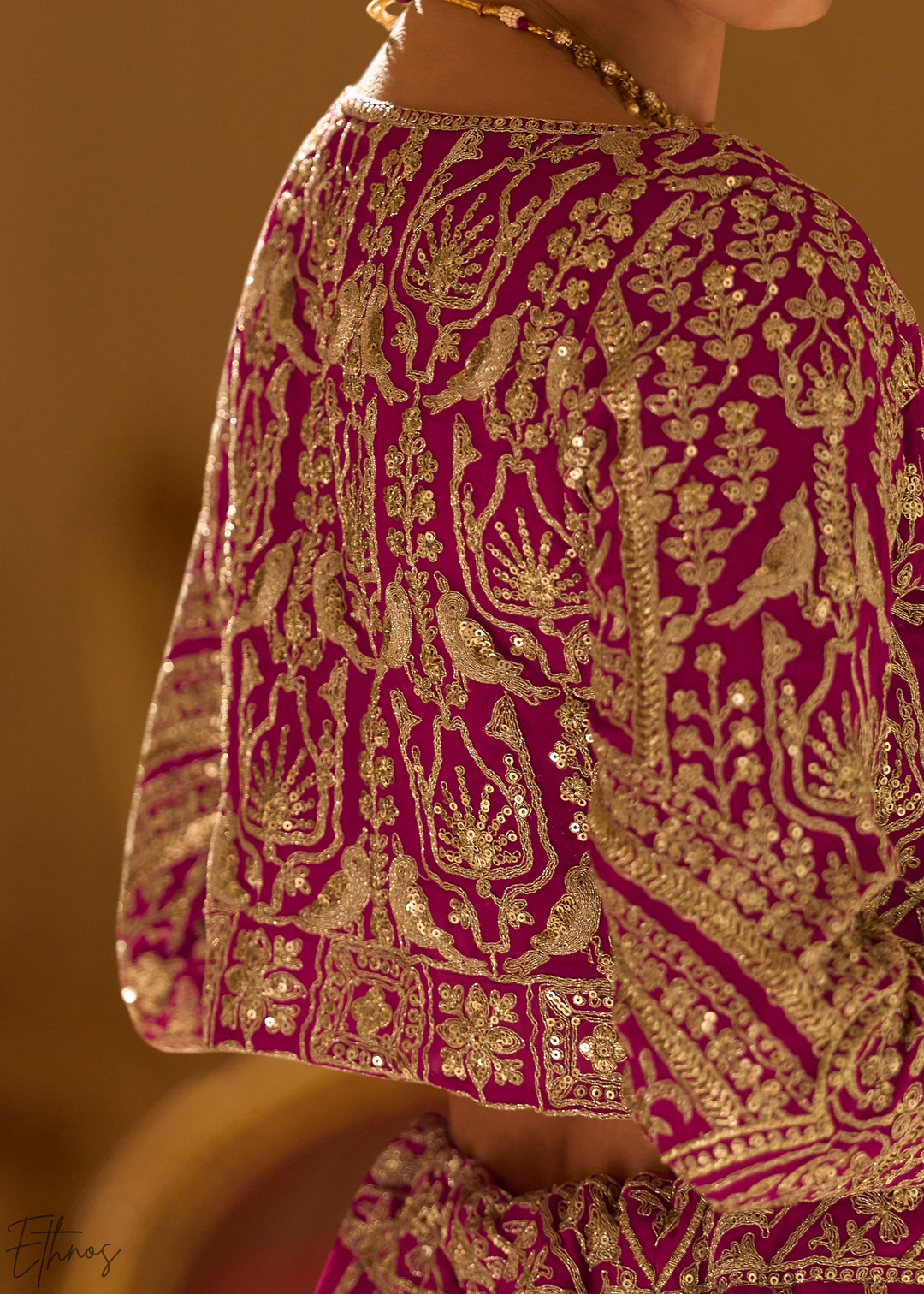 Raspberry Mosaic Georgette Bolero & Flared Lehenga Set