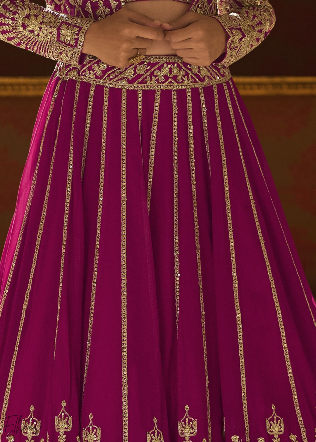 Raspberry Mosaic Georgette Bolero & Flared Lehenga Set