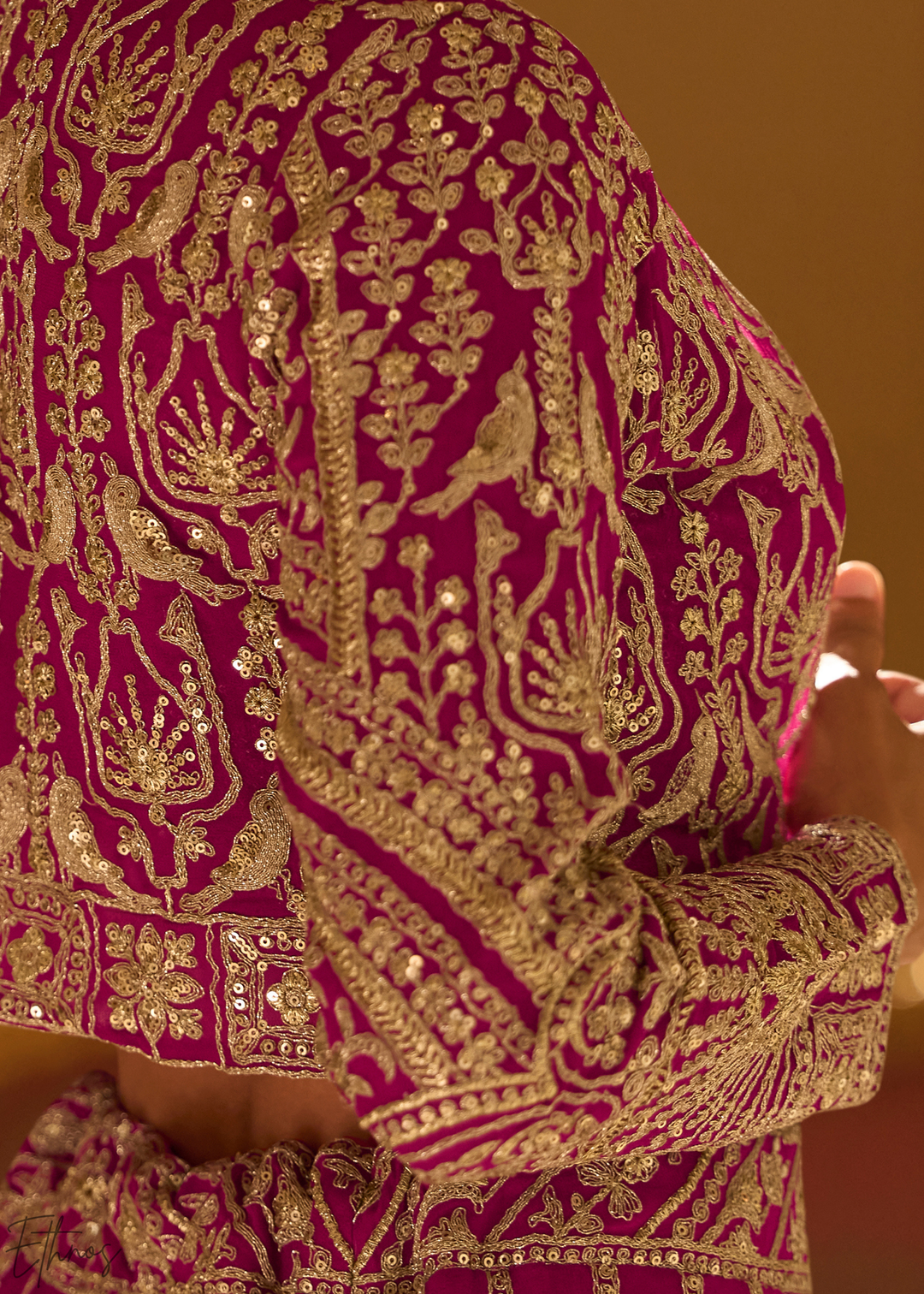 Raspberry Mosaic Georgette Bolero & Flared Lehenga Set