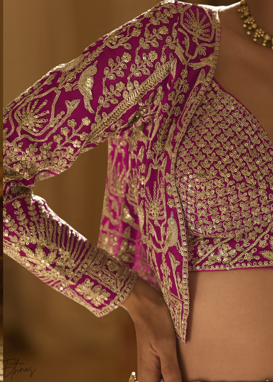 Raspberry Mosaic Georgette Bolero & Flared Lehenga Set