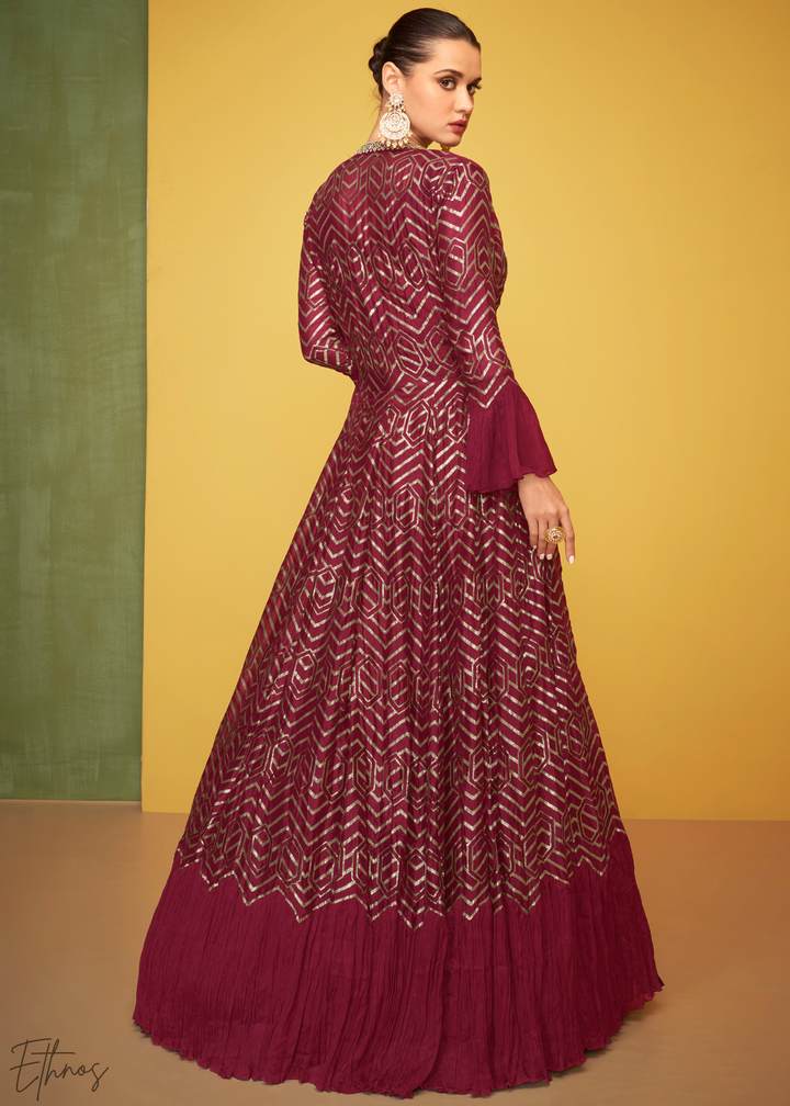 Red Silk Gilded Silk Jacket Gown Set