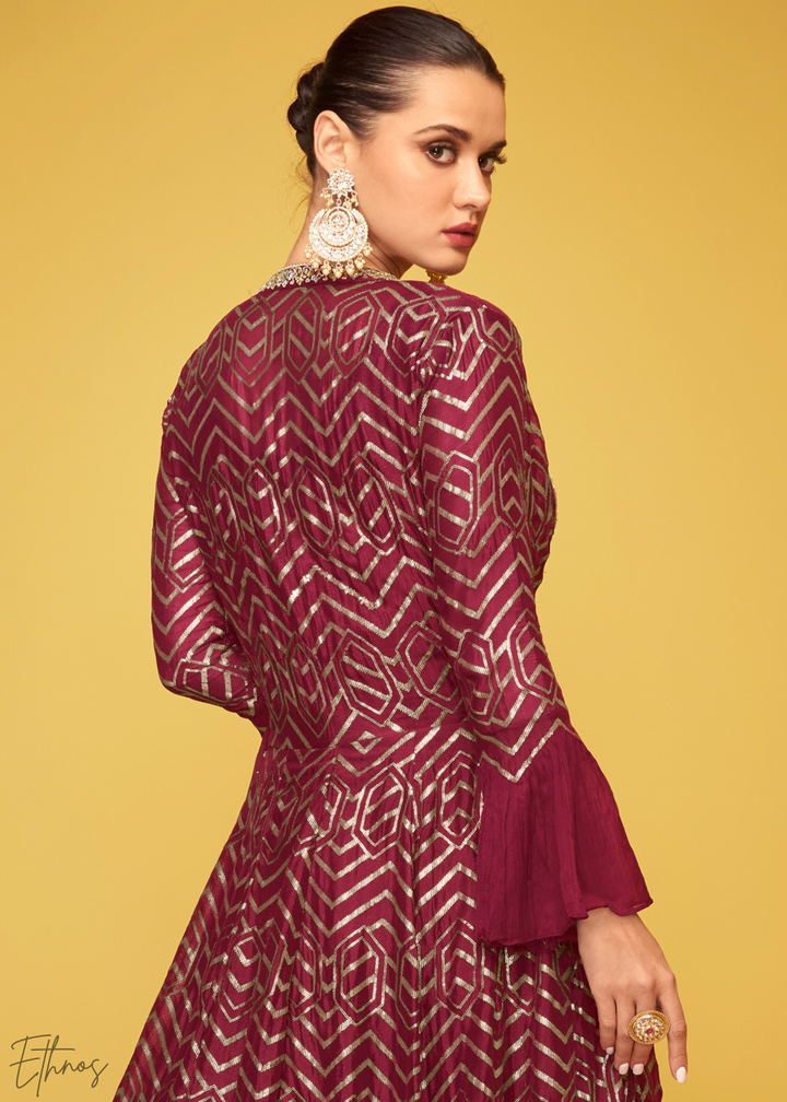 Red Silk Gilded Silk Jacket Gown Set