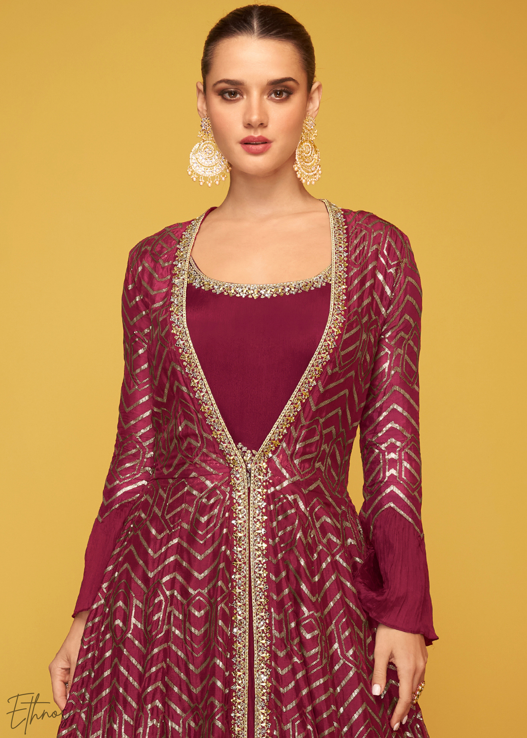 Red Silk Gilded Silk Jacket Gown Set