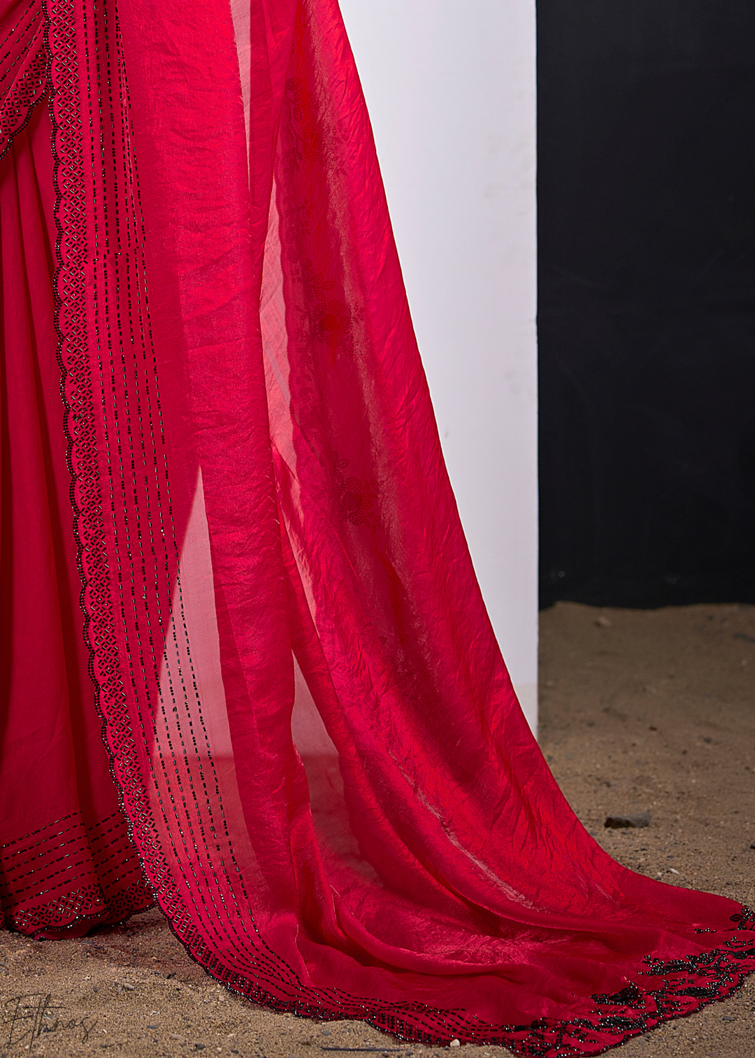 Red Jasper Cutdana Fendy Satin Silk Saree