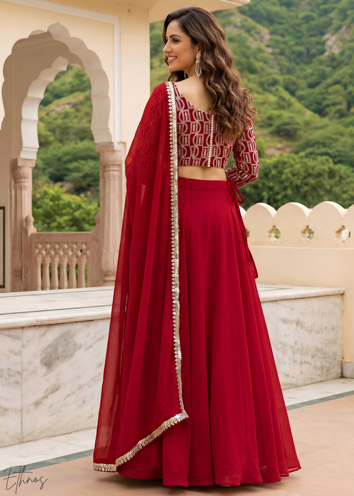 Red Sequins Georgette Lehanga