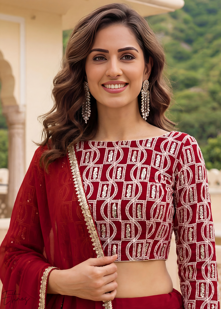 Red Sequins Georgette Lehanga