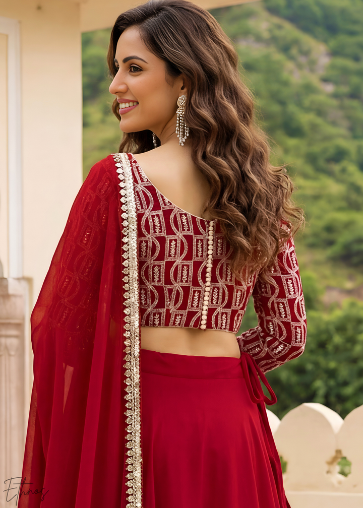 Red Sequins Georgette Lehanga
