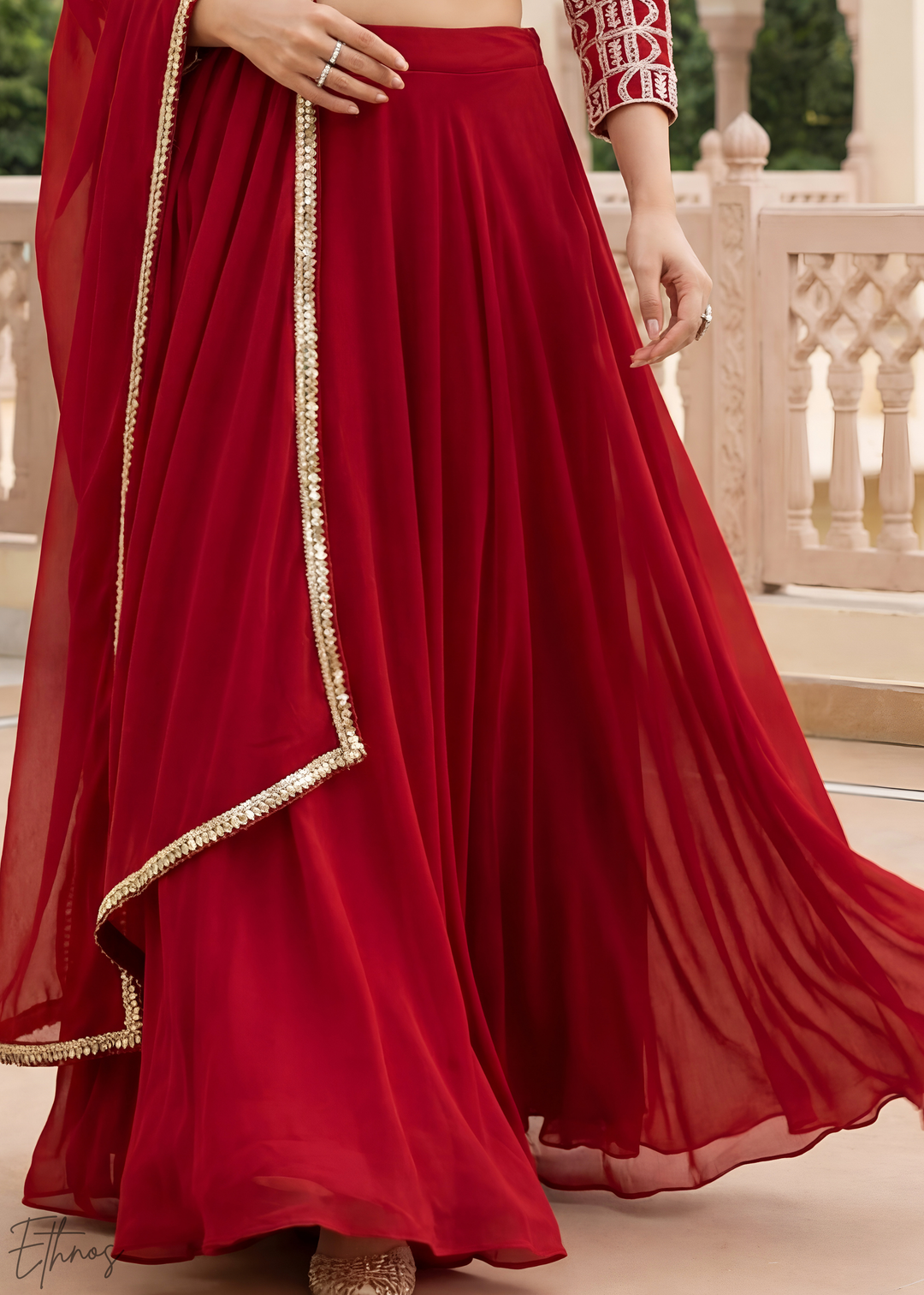 Red Sequins Georgette Lehanga