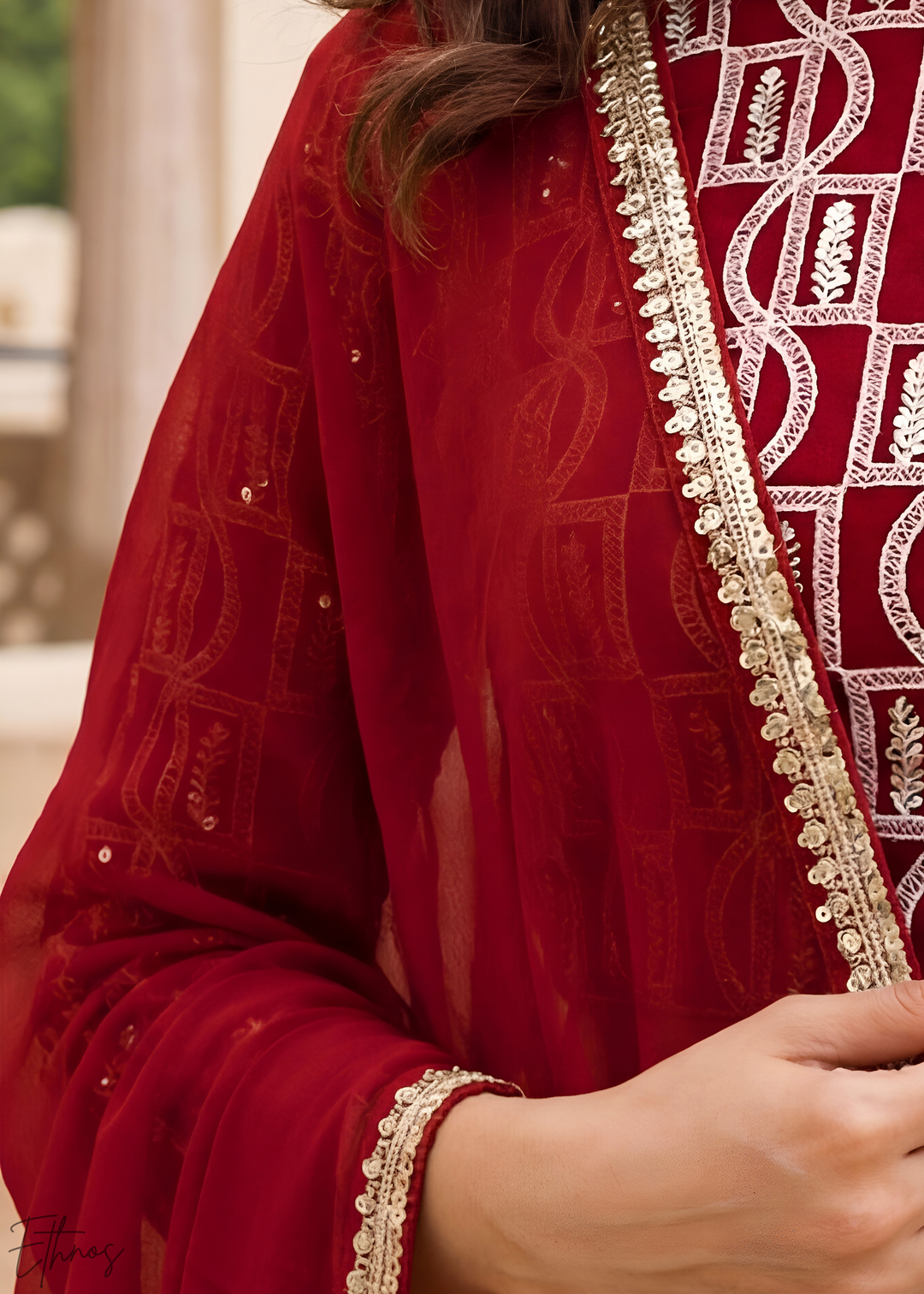 Red Sequins Georgette Lehanga