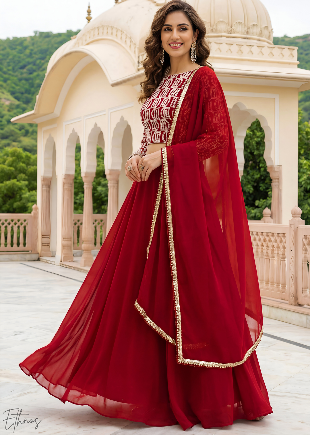 Red Sequins Georgette Lehanga
