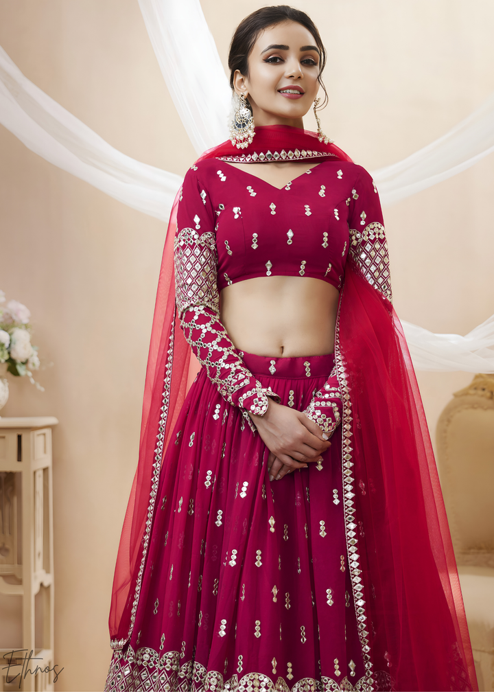 Hot Pink Sequins Georgette Lehenga