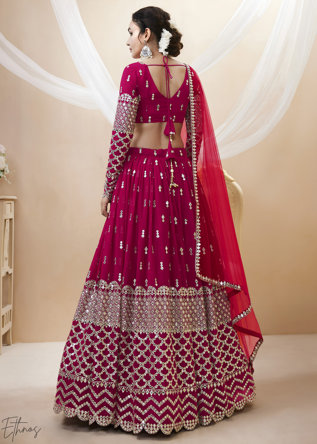 Hot Pink Sequins Georgette Lehenga