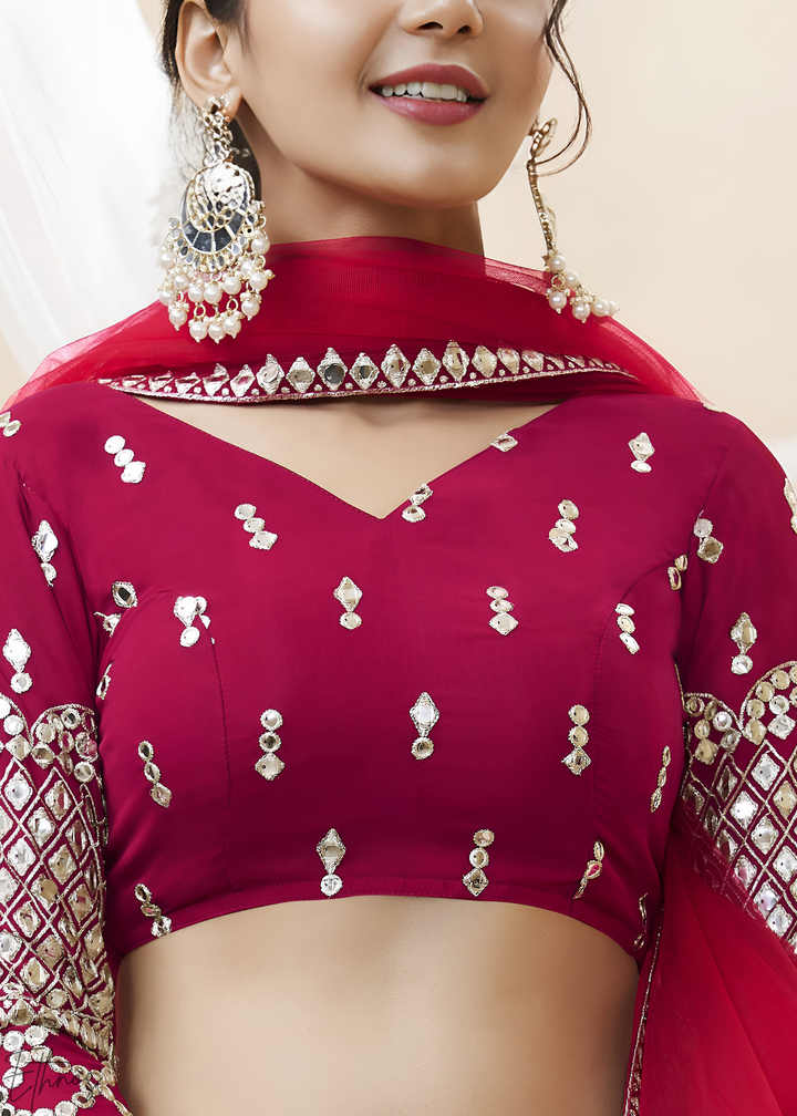 Hot Pink Sequins Georgette Lehenga