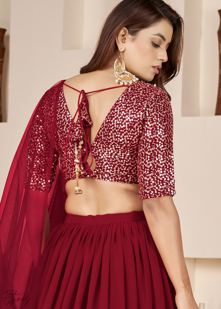 Red Sequins Georgette Lehenga